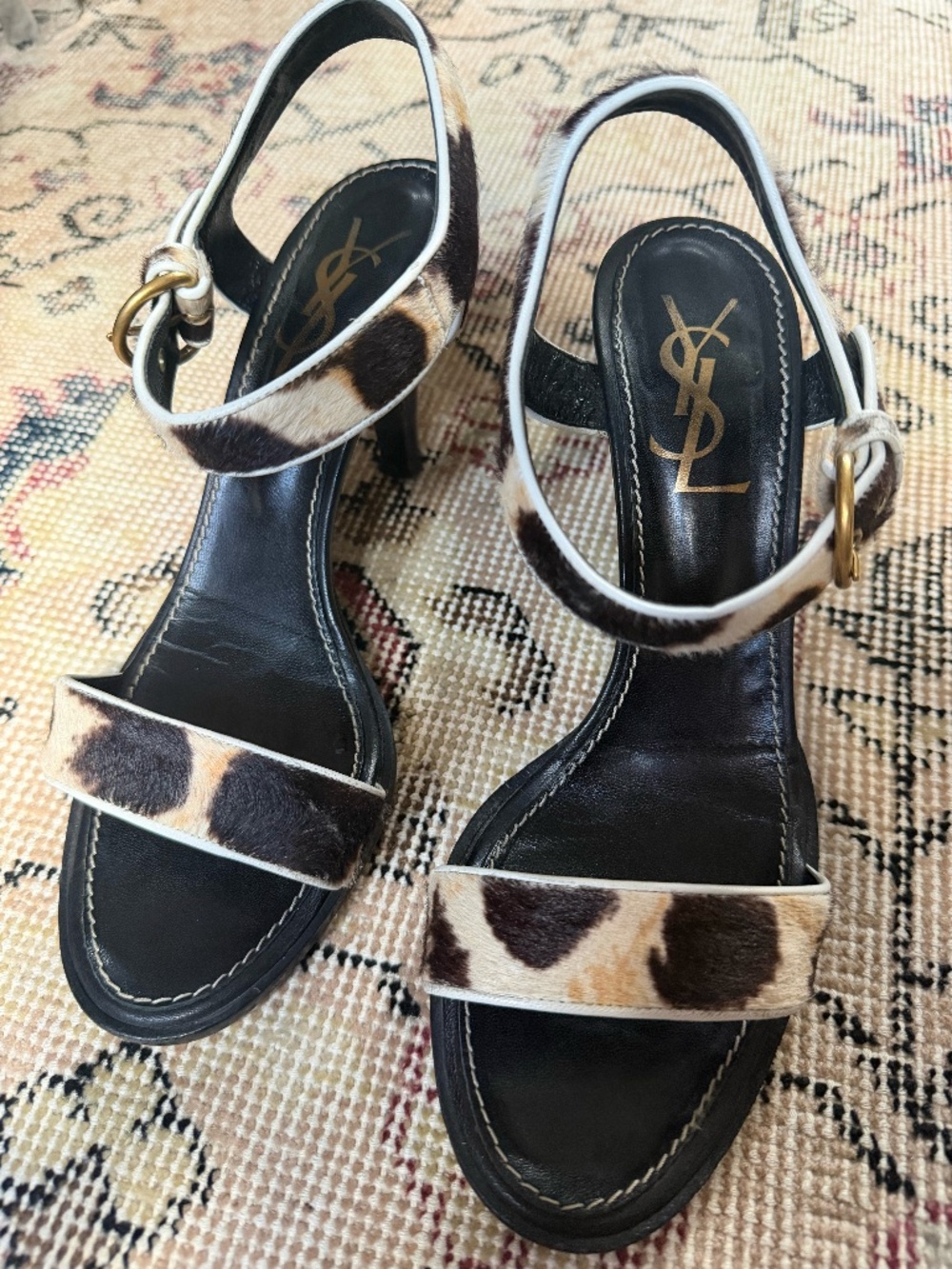 Vintage YSL Tom Ford Era Leopard Calf Hair Strappy Heels Size 40 / 10